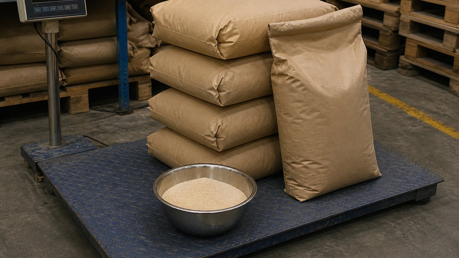 Incoming powder weighed on a pallet scale