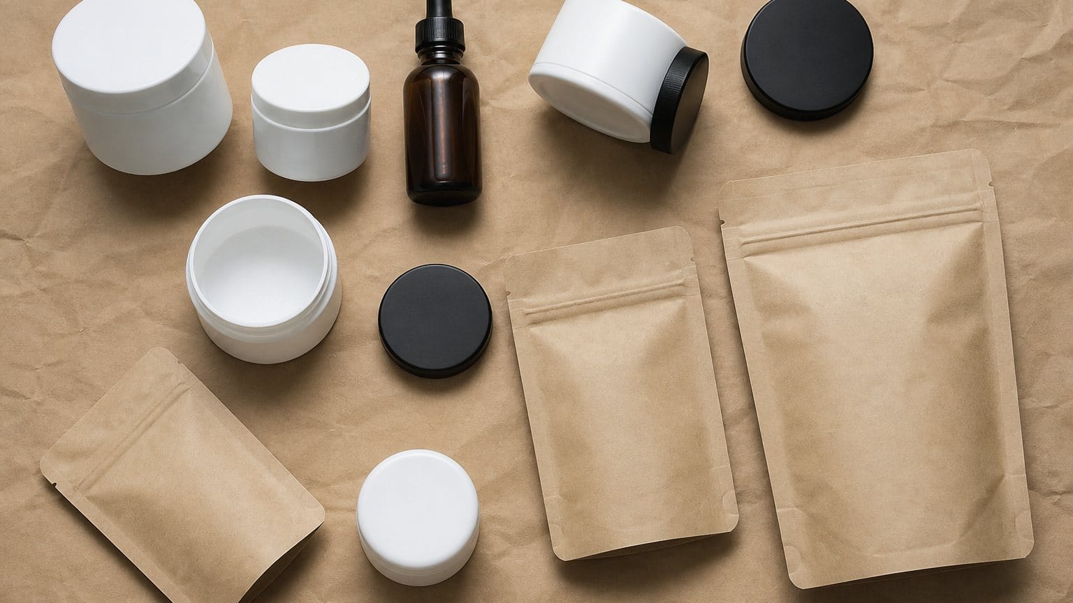 Blank jars, lids, pouches and droppers for a private-label pack-out